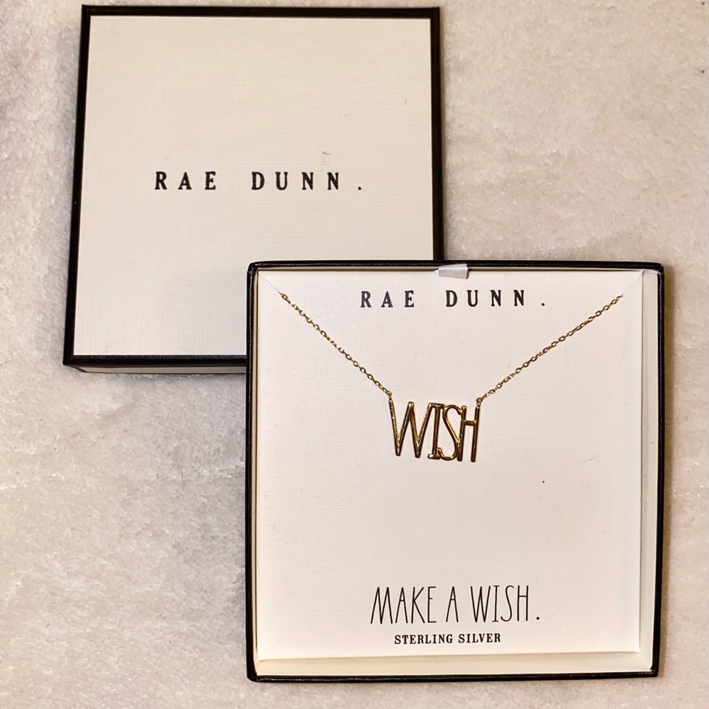 Rae Dunn goldtone sterling WISH necklace
